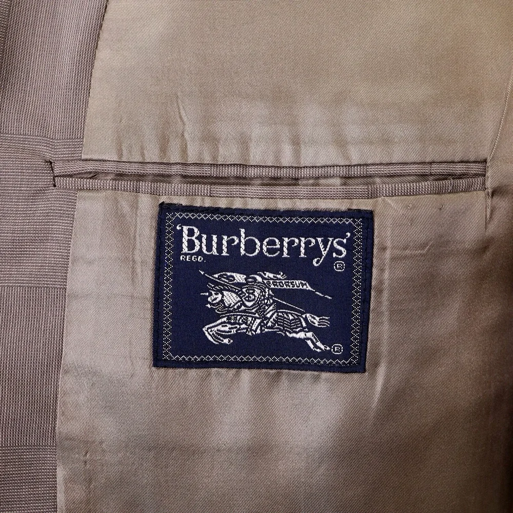 Burberrys Sport Coat Mens 43L Wool Beige Taupe Plaid Jacket Lined Blazer Vintage